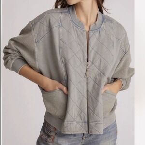 Anthropologie Pilcro Quilted Bomber Jacket Green Zip Up Lightweight Soft Women L